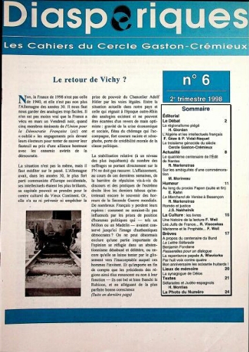 Diasporiques : les cahiers du Cercle Gaston-Crémieux N°06 (Avril 1998)